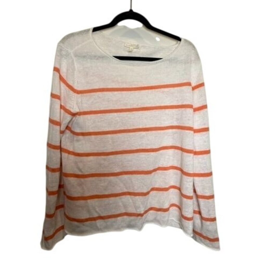 Eileen Fisher 100% Linen Striped Sweater – Size L Coastal Minimalist Resort Wear